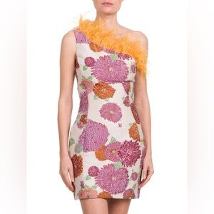 LA DOUBLEJ Feather & Jacquard Mini Dress